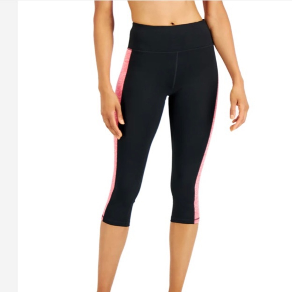 Ideology New with Tags Womens Colorblocked Cropped Leggings Noir Licorice Red
